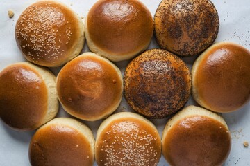 freshly baked, golden-brown brioche buns