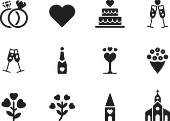 Romantic Love & Marriage Icons | Editable Vector Bundle

