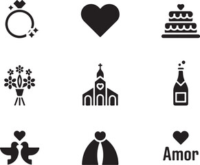 Champagne Toast & Cake Wedding Icons | AI SVG EPS

