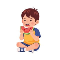 boy with watermelon vector cartoon illustration