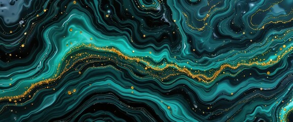 Beautiful abstract background for computer monitors featuring swirling teal and gold patterns