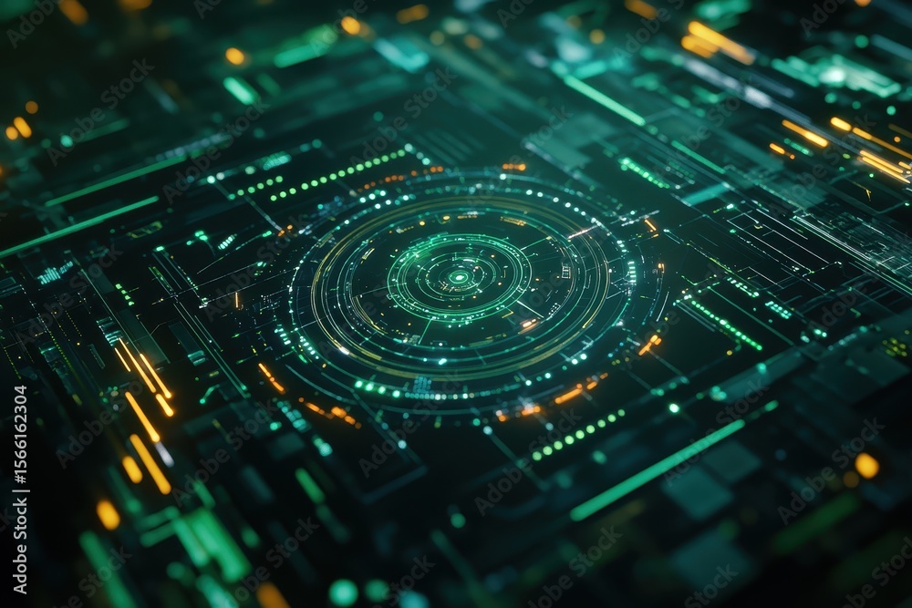 Poster advanced radar technology screen displays intricate patterns in augmented reality setting, radar scr