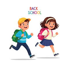 boy and girl running vector cartoon illustration