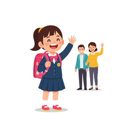 happy children with a gift vector cartoon illustration