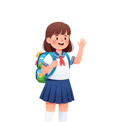young girl with a backpack vector cartoon illustration
