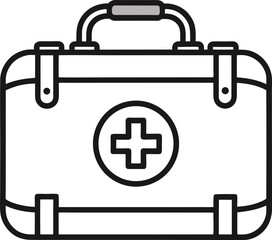  A simple line drawing of a first aid kit with a cross symbol on a white background in vector format.