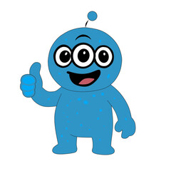 blue alien monster Character Waving with Big Eyes – Vector Illustration