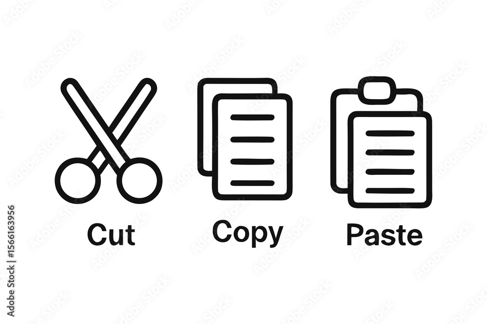 Poster conceptual illustration of cut, copy, and paste functions visual representation of digital commands 
