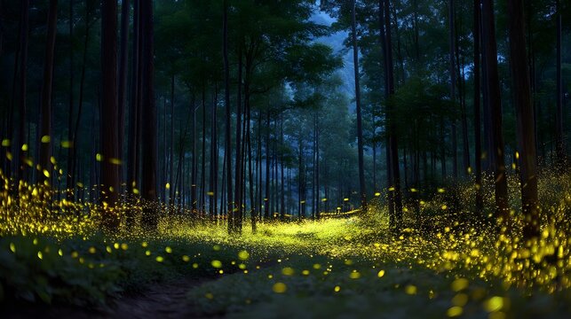 Fireflies in synchronized blinking