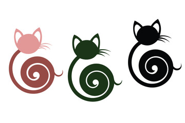 Charming cat tail swirls illustrating various motion states and actions
