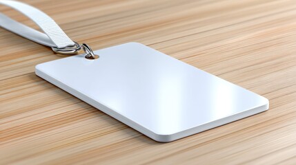 Blank White Corporate Name Tag Mockup on Wooden Surface