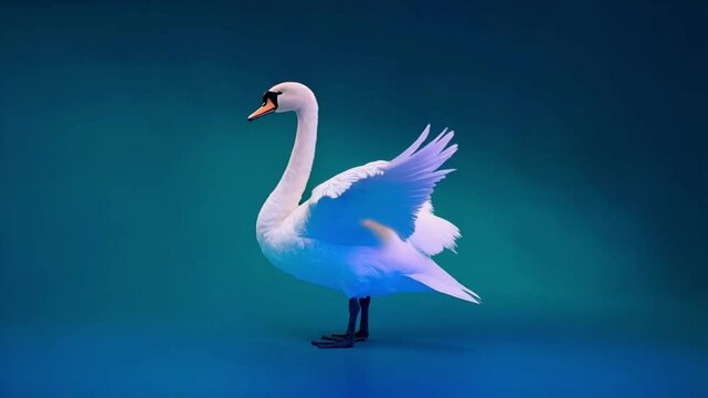 Elegant white swan standing with wings partially spread on a green screen backdrop studio shot green screen bird video