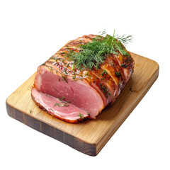 Delicious sliced ham roast with dill on wooden board perfect for holiday dinner idea