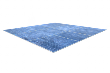 Square, blue tiled floor, angled view