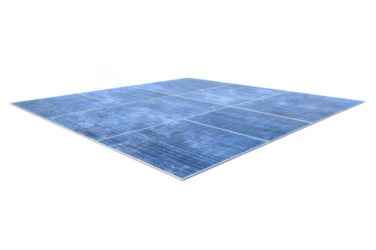 Square, blue tiled floor, angled view