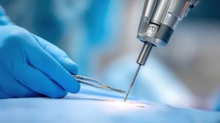 close up of high precision robotic scalpel making incision during simulated operation