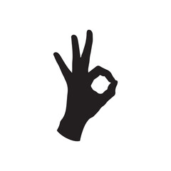 Hand ok sign silhouettte icon vector isolated on white background
