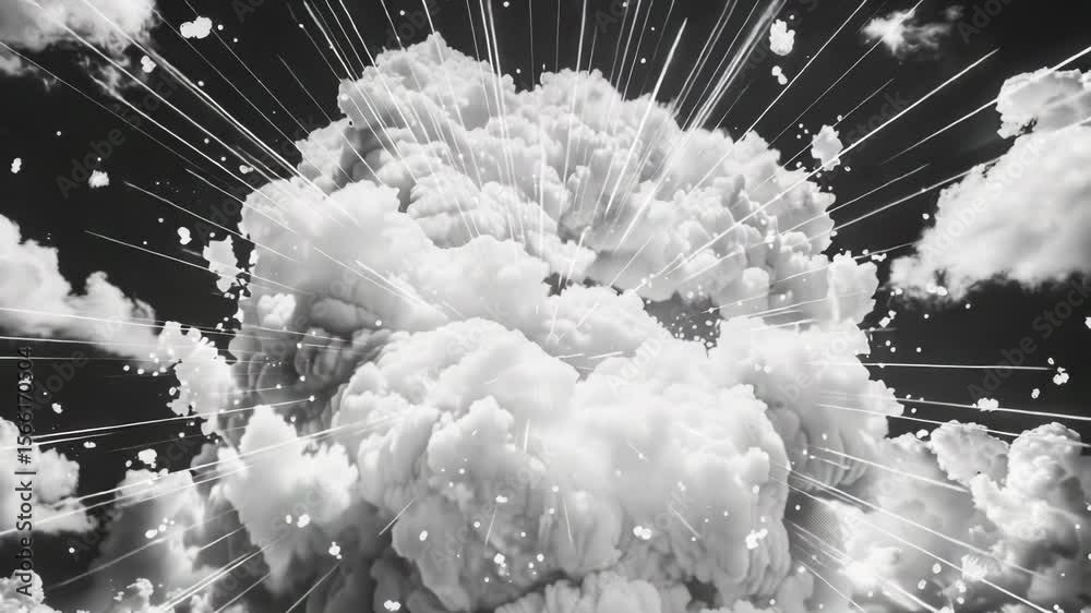 Aufkleber A black and white photograph of a cloudy sky with puffy clouds