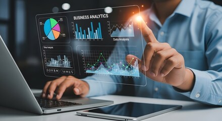 Naklejka premium Data-Driven Decisions Interactive Business Analytics Dashboard for Enhanced Performance and Strategic Insights