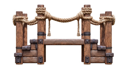 Obraz premium Wooden dock bridge with rope railing