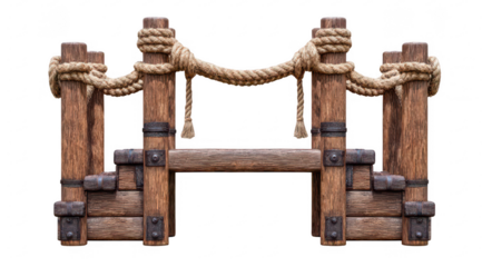 Wooden dock bridge with rope railing