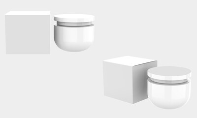 Round plastic jar with box for cosmetics body cream,butter scrub,bath salt,gel. 3d illustration