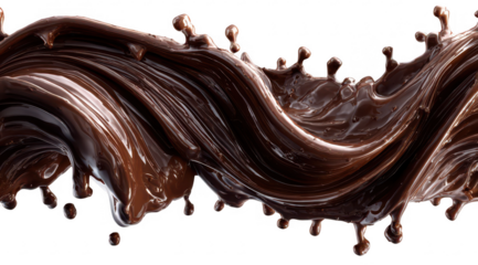 Dark chocolate liquid swirls in a dynamic splash