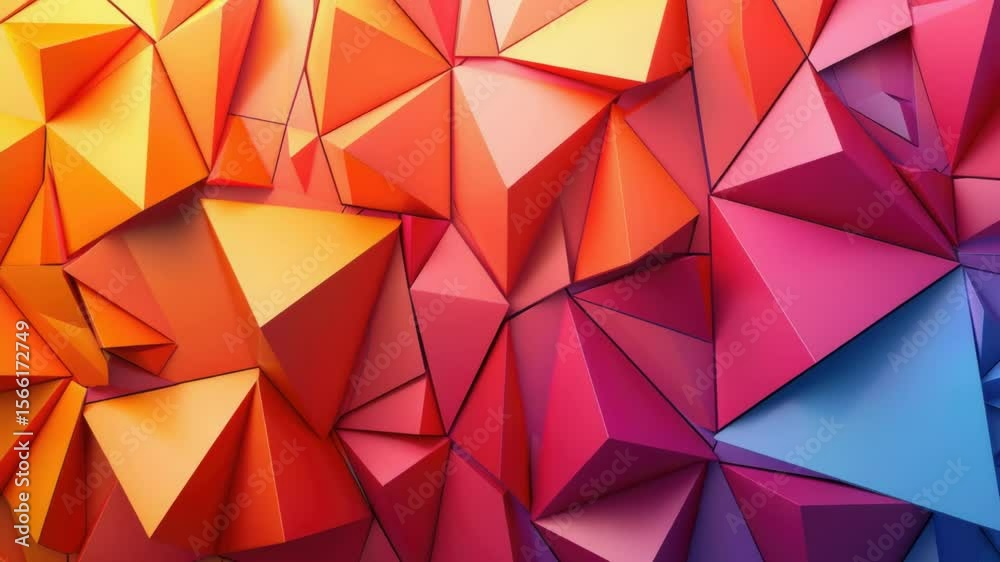 Poster A collection of differently colored triangles arranged on a wall
