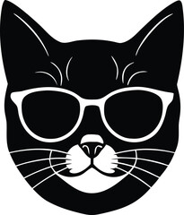 cat wearing sunglass silhouette vector.