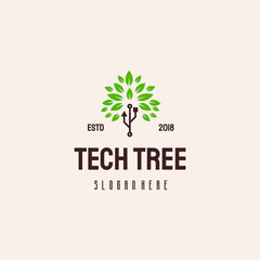 Tech Tree logo hipster retro vintage vector template