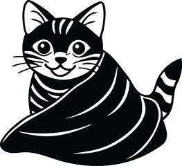  cute cat with towel silhouette vector.