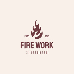 Fire Work logo hipster retro vintage vector template, fast Service logo