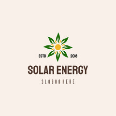 Fototapeta premium Solar Energy logo hipster retro vintage vector template, Solar and Leaf logo