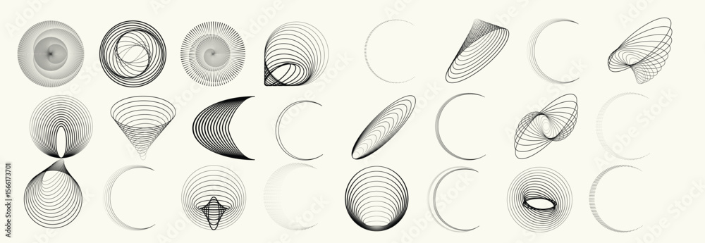 Poster collection of vector design elements. set of logos with lines, stripes and circles. various forms of