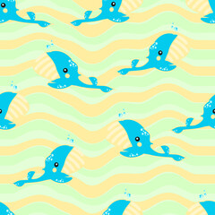 Vector seamless pattern with whale and sea animals.