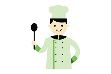Left handed chef with spoon cooking in a kitchen culinary illustration