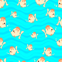Vector seamless pattern with fish and sea animals.