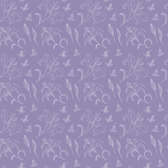 Seamless pattern with white lilies. Hand-drawn vector illustration for wallpaper, wedding, background, cards. 