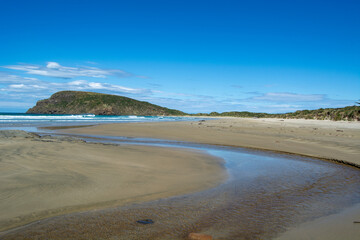 Tranquil Beach Landscape with Clear Blue Sky