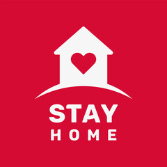 Stay home quote text, hash tag or hashtag. Coronavirus COVID 19 protection logo, Stay at home slogan with house and heart vector