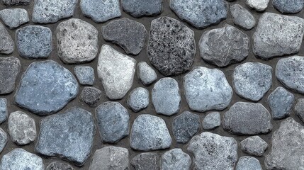 A close-up image of a stone wall with irregularly shaped grey and blue-toned stones fitted closely together.
