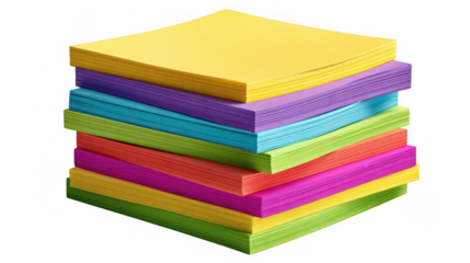 Stack of colorful paper sheets on black ground for mockup isolated on transparent background