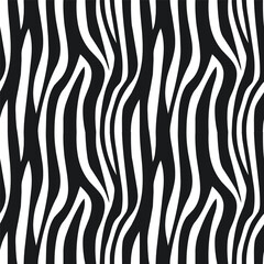 Seamless black and white zebra fur pattern. Modern stylish print.; Animal skin background for fabric; textiles; wallpaper; design; advertising