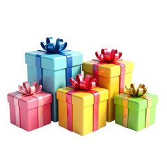 Colorful gift boxes with ribbons stacked in a festive arrangement 