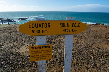 Signpost at Slope Point: Distances to Equator and South Pole