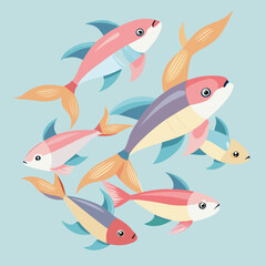 set of cartoon fishes