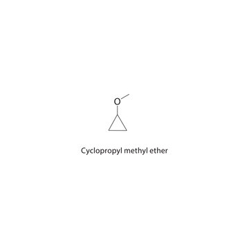 Cyclopropyl methyl ether skeletal structure. Ether compound schematic illustration. Simple diagram, chemical formula.