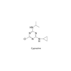 Cyprazine skeletal structure. Fungicide compound schematic illustration. Simple diagram, chemical formula.