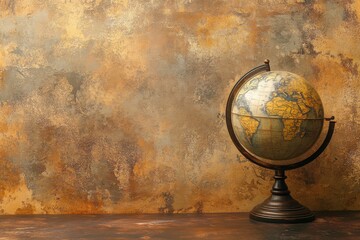 Vintage globe with world map on textured background captures a sense of exploration and travel nostalgia, vintage rotating globe and map of the world able background