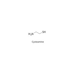 Cysteamine skeletal structure. Amine compound schematic illustration. Simple diagram, chemical formula.